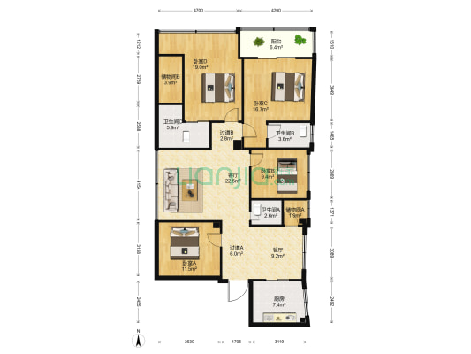 上池金池路 4室2厅3卫 180平方