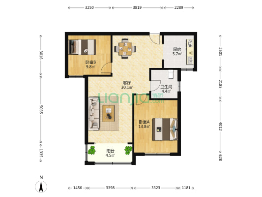 丰田苑 2室1厅1卫 92平方