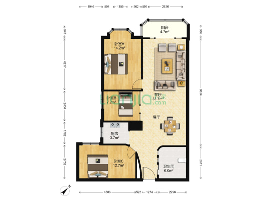 长青广场 3室1厅1卫 122平方