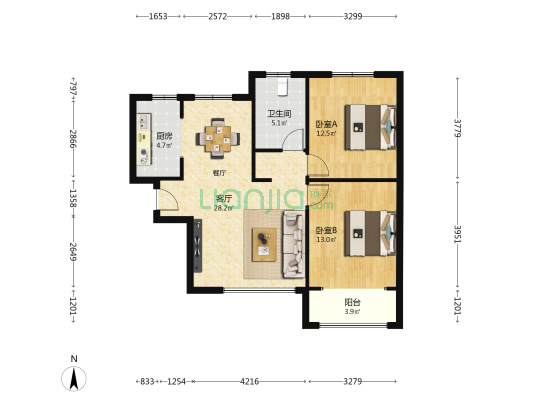 雁滩家园C区 2室1厅1卫 97平方