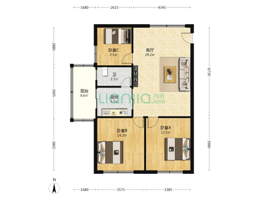 建山里农贸市场 3室1厅1卫 90平方