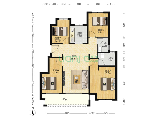棠颂云著 4室1厅2卫 107平方