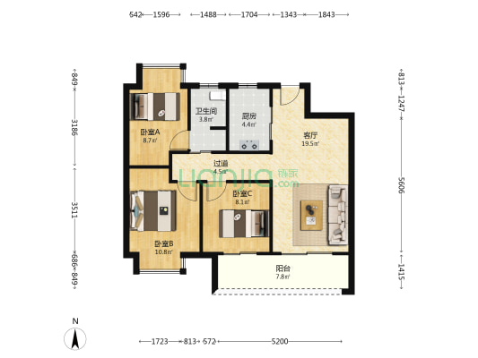 新旅明樾府 3室1厅1卫 88平方