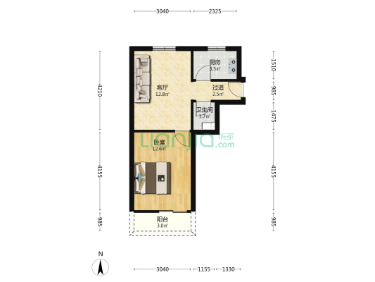 康美社区 1室1厅1卫 45平方