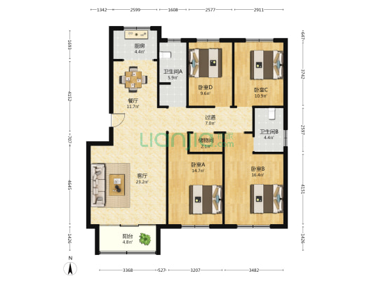 康迈学府 4室2厅2卫 143平方