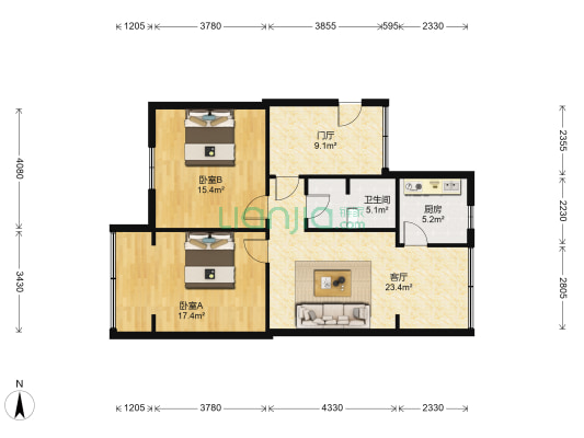 芳草街35号 2室1厅1卫 82平方