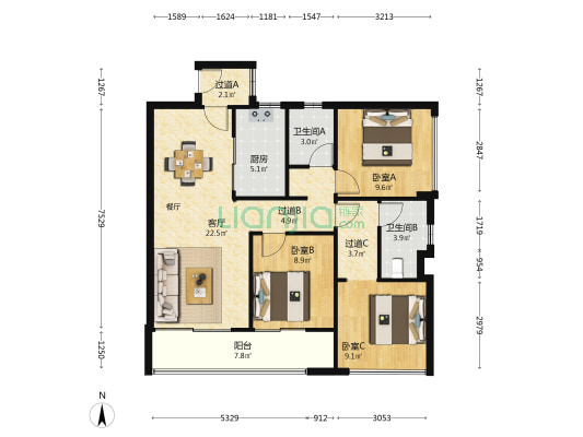 万科金域曦府 3室1厅2卫 107平方
