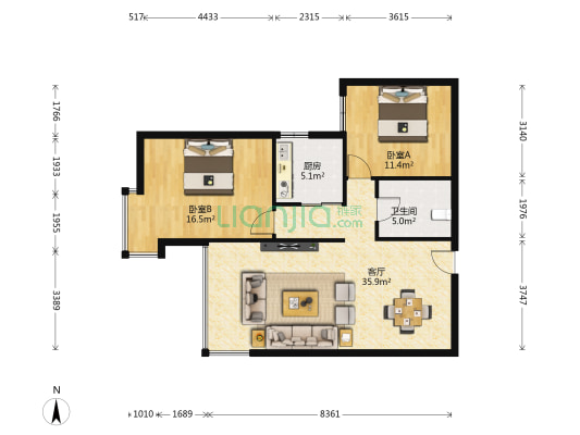 宝丰公馆 2室1厅1卫 98平方