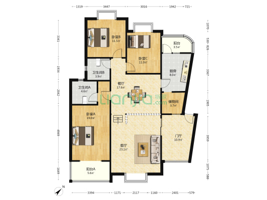 竹溪湾 3室2厅2卫 136平方