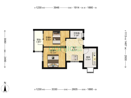 德福巷 2室1厅1卫 52平方