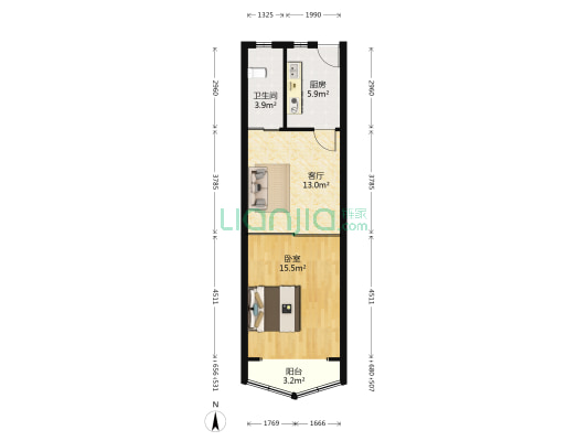 平和大楼 1室1厅1卫 59平方