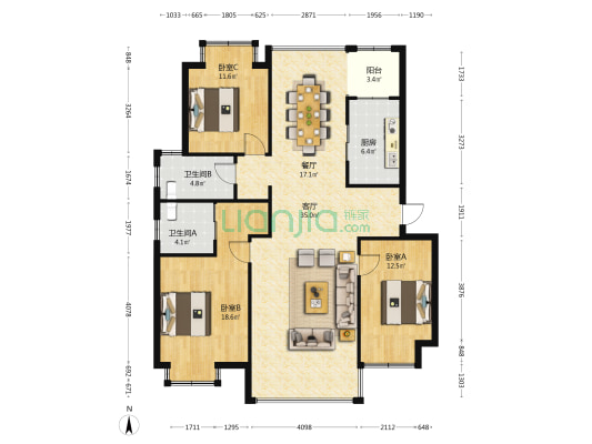 金鼎学府 3室2厅2卫 125平方