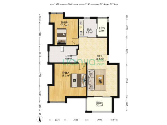 海洲桃花园二期 2室1厅1卫 84平方