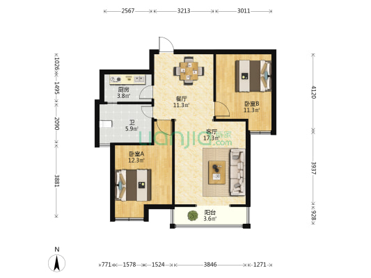 湖西锦苑 2室2厅1卫 83平方