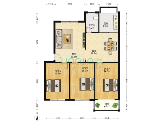 城建开发楼（南院） 3室2厅1卫 113平方