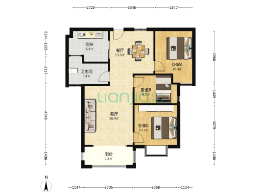 书香雅苑 3室2厅1卫 89平方