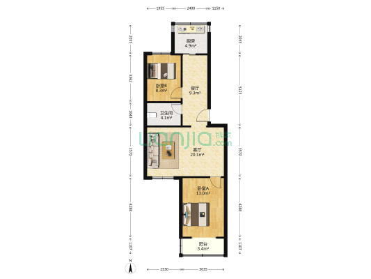 大学南路小学分校小区 2室2厅1卫 77平方