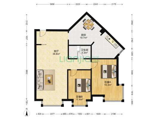 方迪家园 2室1厅1卫 128平方