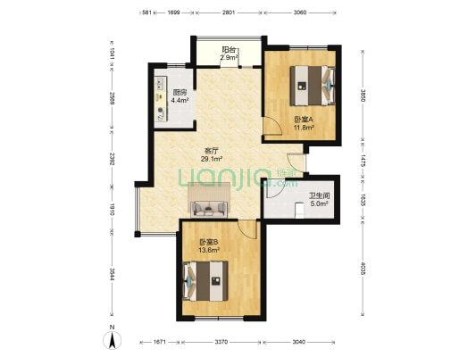 泰盈十里锦城一期 2室1厅1卫 95平方