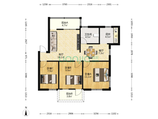 翠华路34号小区 3室2厅1卫 79平方