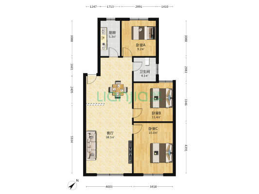 翠湖路一巷13到79号 3室1厅1卫 103平方