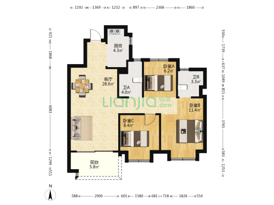 碧桂园·天玺湾 3室1厅2卫 94平方