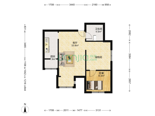 金谊花园 1室1厅1卫 77平方