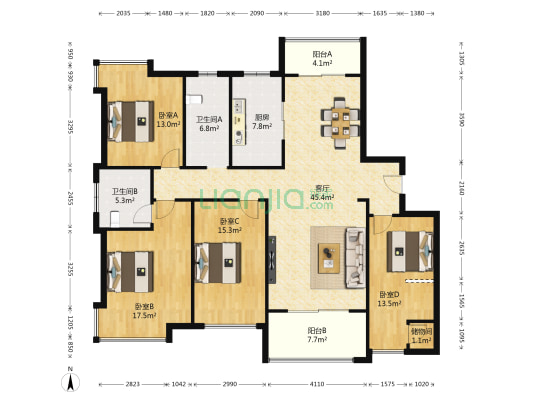 安粮兰桂公寓 4室1厅2卫 159平方