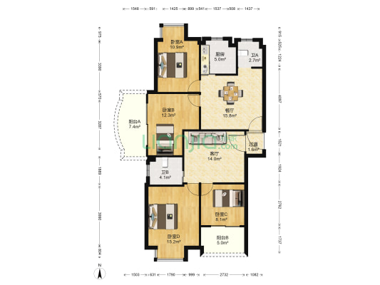 金桥水岸花园 4室2厅2卫 130平方