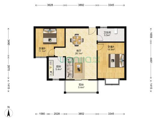 星月花园 2室1厅1卫 74平方