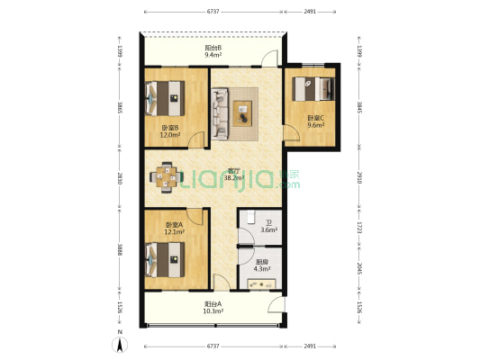 桂园东一路13号 3室1厅1卫 125平方
