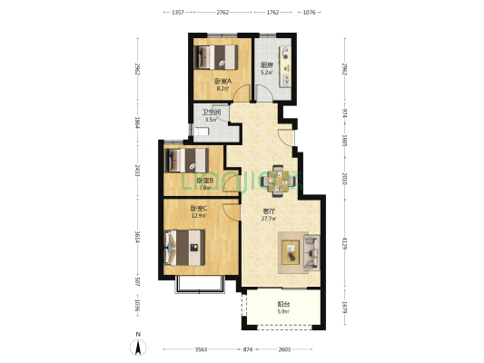 金悦雅苑臻园 3室1厅1卫 88平方