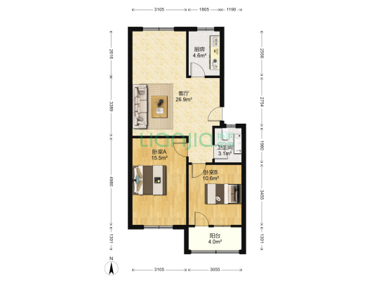 宝龙小区 2室1厅1卫 81平方