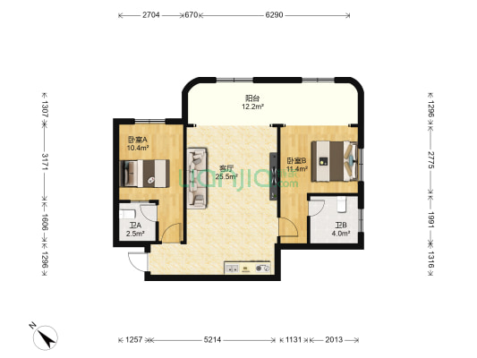绿都公寓 2室1厅2卫 60平方