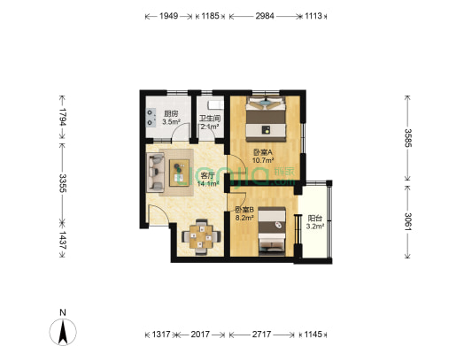 南顶小区 2室1厅1卫 56平方