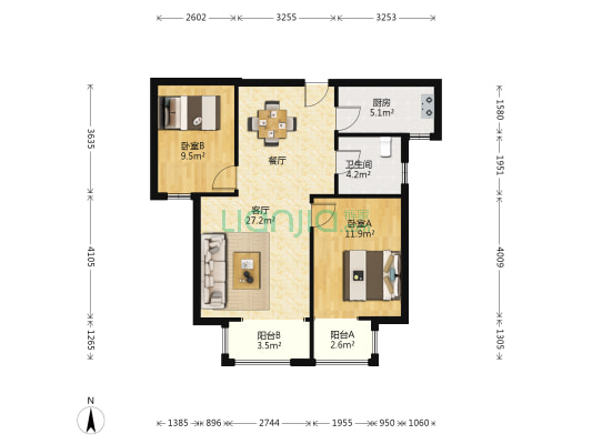 珑著 2室1厅1卫 93平方
