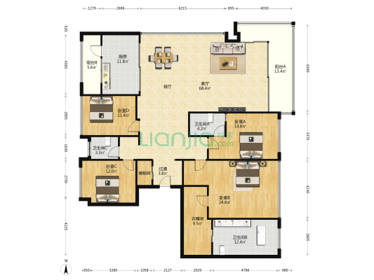 中海寰宇天下一品公馆 4室1厅3卫 218平方