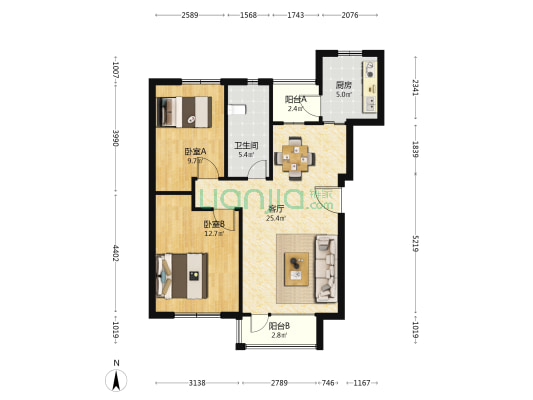 香颂花城一期 2室1厅1卫 89平方