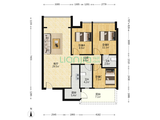 杰胜公馆 3室1厅2卫 85平方