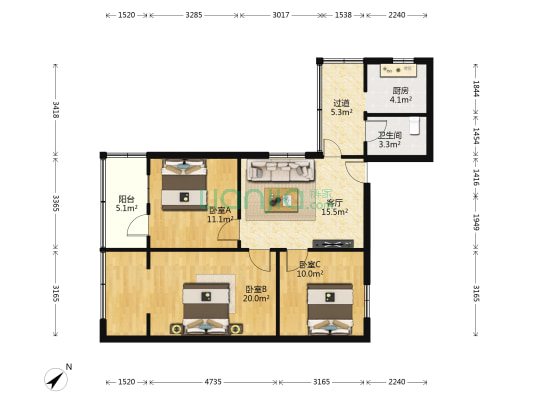 武侯祠大街260号 3室1厅1卫 88平方