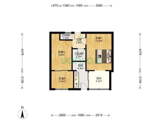客运段宿舍 3室0厅2卫 47平方