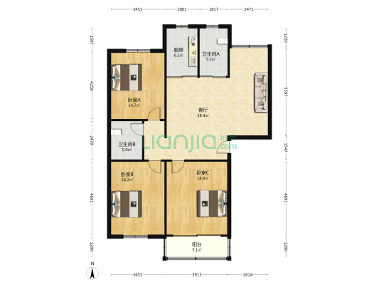 丽和苑 3室1厅2卫 135平方