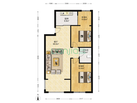 亚洲城 2室1厅1卫 93平方