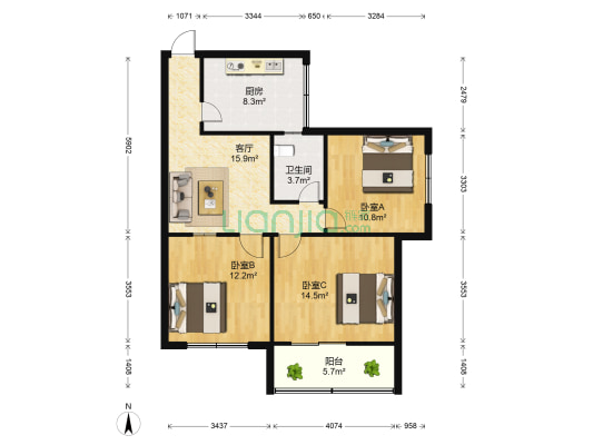 鲁巷科技苑 3室1厅1卫 96平方