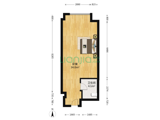万虹广场 1室0厅1卫 57平方