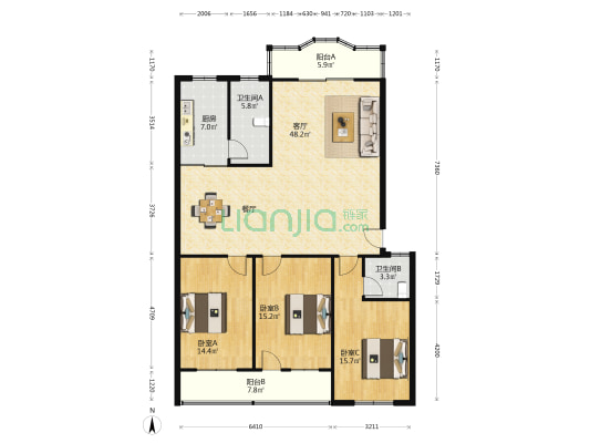 金茂小区 3室1厅2卫 140平方