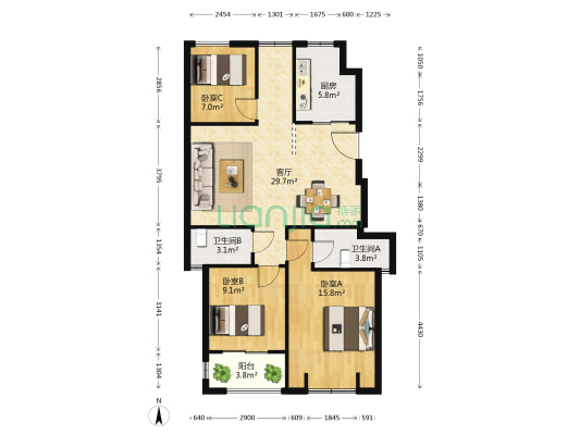 臻园 3室1厅2卫 89平方