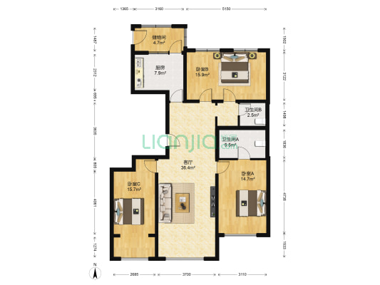 中粮京西祥云 3室1厅2卫 125平方