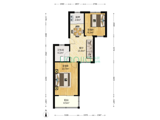 春潮花园一区 2室1厅1卫 61平方