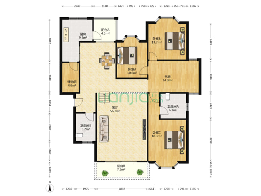 怡丰花园 4室1厅2卫 170平方